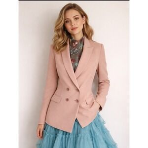 Express Salmon Boyfriend Blazer Chic Size‎ S/P Double Breasted Peak Lapel NWOT